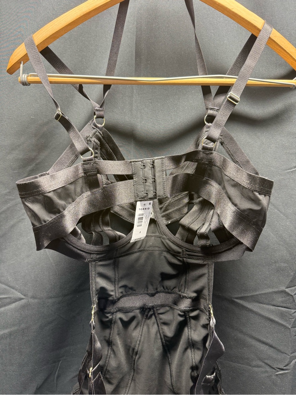 Torrid Black Satin Strappy Cutout Bodysuit with Ribbon Details Sz O (8ai) - Picture 8 of 8